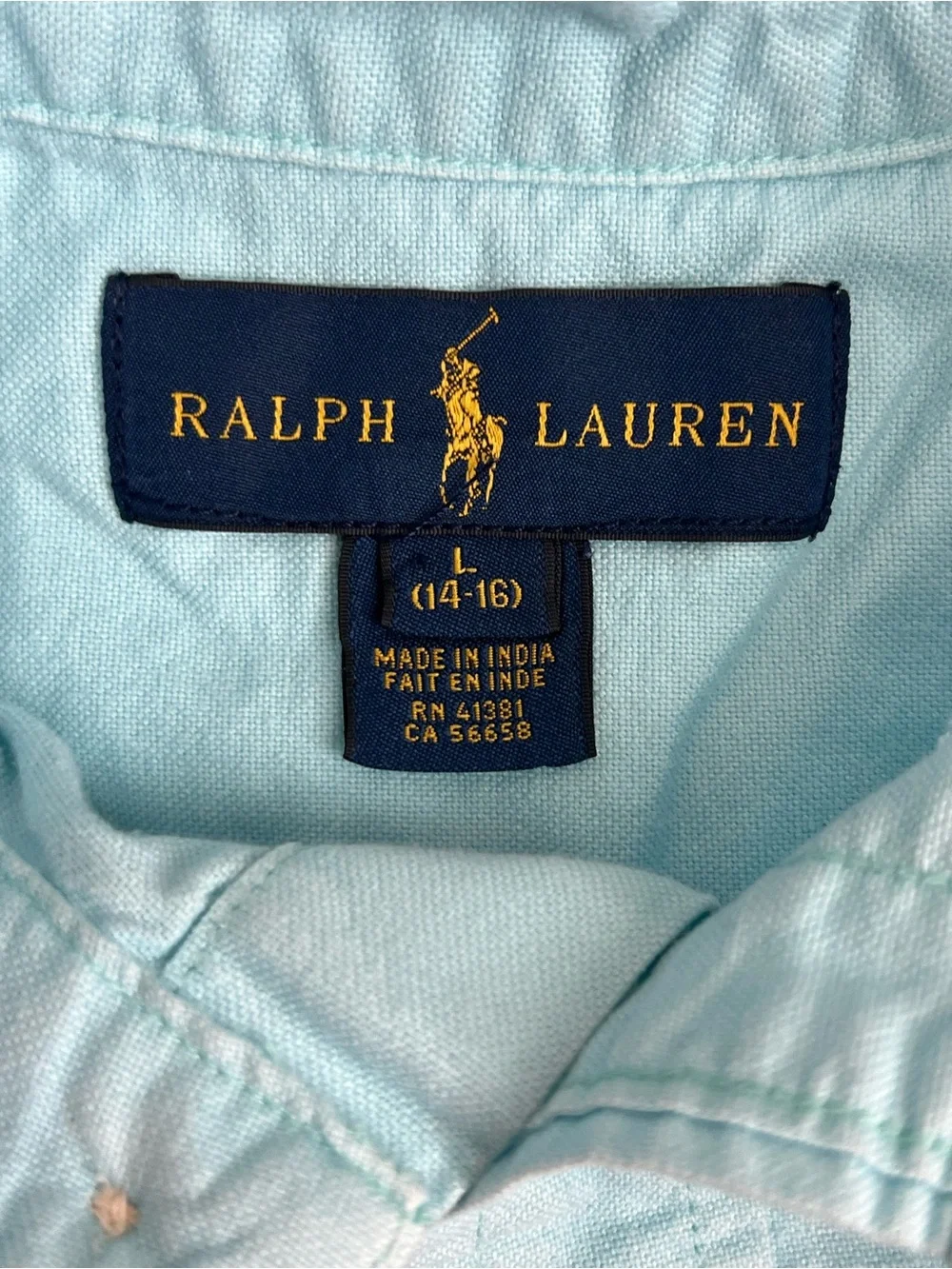 Ralph Lauren Boys Light Aqua Button-Down Dress Shirt w/ Pony Logo (Sz. L 14-16)